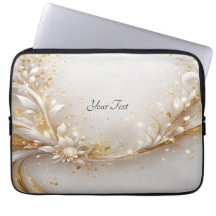 Capa Para Notebook Bolsa de laptop Floral Dourada branca