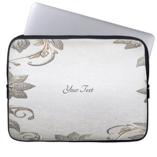 Capa Para Notebook Bolsa de laptop Floral Dourada prata