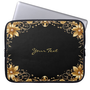 Capa Para Notebook Bolsa de laptop Floral ouro