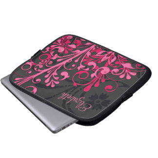 Capa Para Notebook Bolsa de laptop Floral Preta e Rosa Personalizada