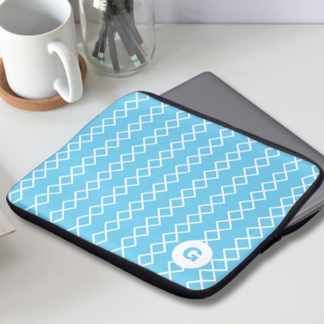 Capa Para Notebook Bolsa de laptop Geométrica do Monograma Azul (Criador carregado)