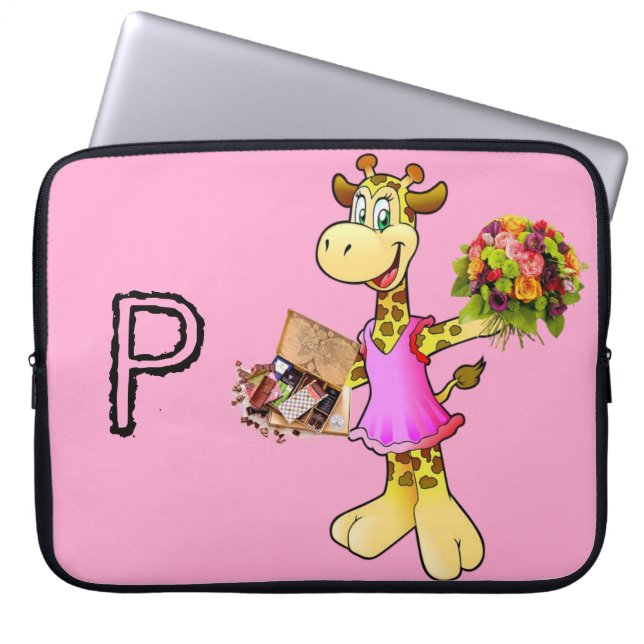 Capa Para Notebook Bolsa de laptop Girafa Chocolate Floral Rosa (Frente)