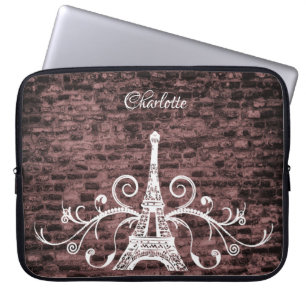 Capa Para Notebook Bolsa de laptop Grunge da Torre Eiffel Rosa