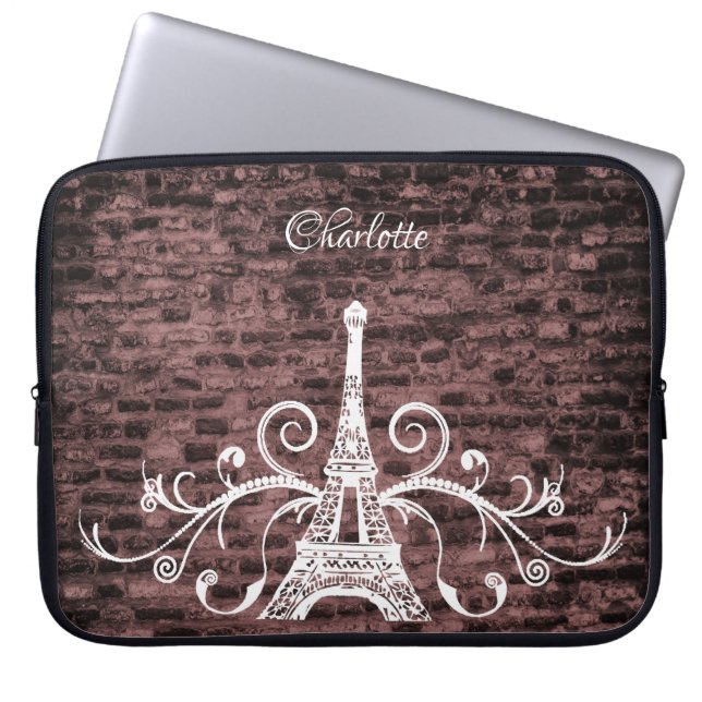 Capa Para Notebook Bolsa de laptop Grunge da Torre Eiffel Rosa (Frente)