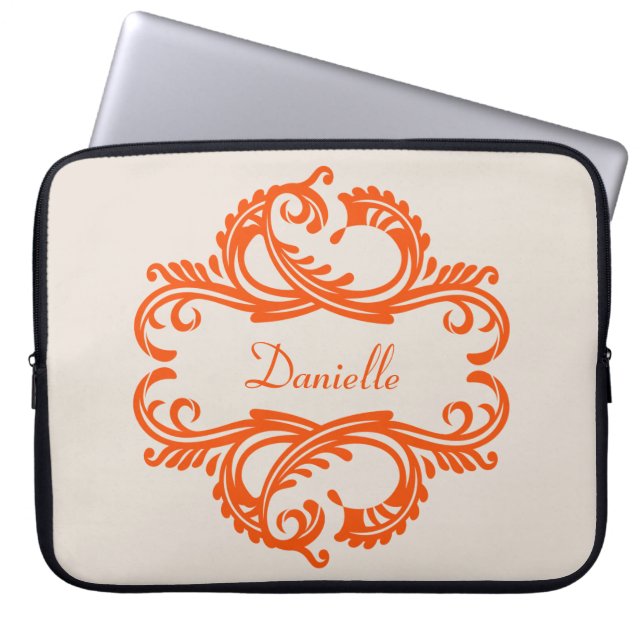 Capa Para Notebook Bolsa de laptop Laranja Chic Damask (Frente)