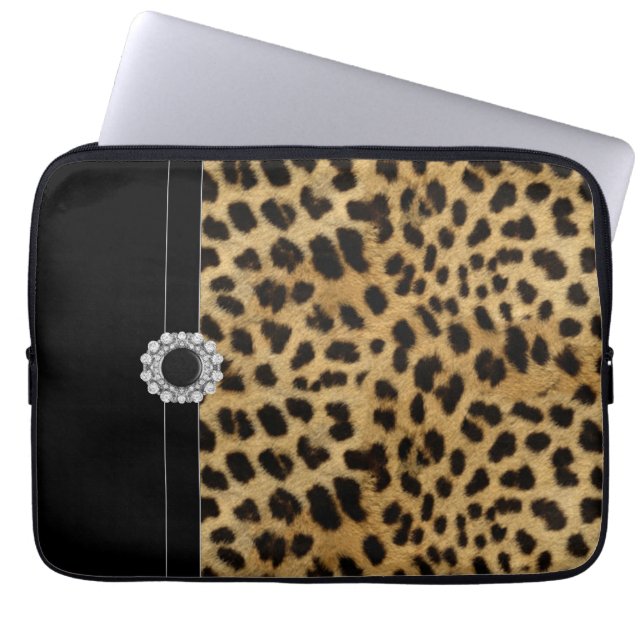 Capa Para Notebook Bolsa de laptop-leopardo-preto (Frente)