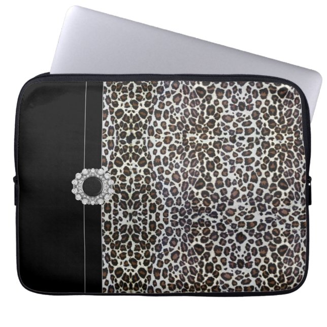 Capa Para Notebook Bolsa de laptop-leopardo-preto (Frente)