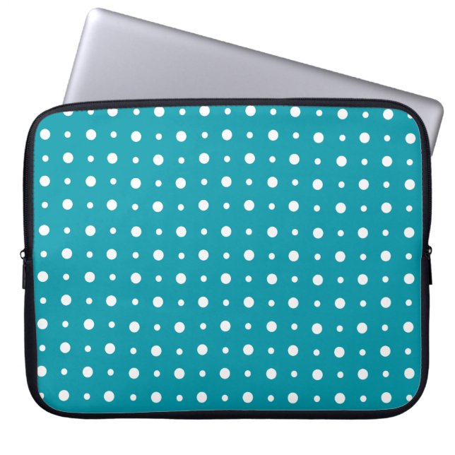Capa Para Notebook Bolsa de laptop na moda, Bolinhas brancas, Teal (Frente)