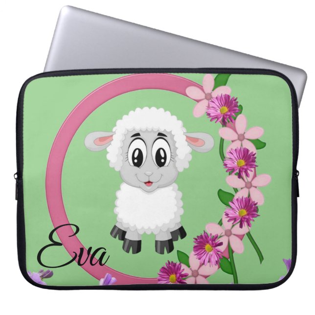 Capa Para Notebook Bolsa de laptop Ovelha Floral Verde (Frente)