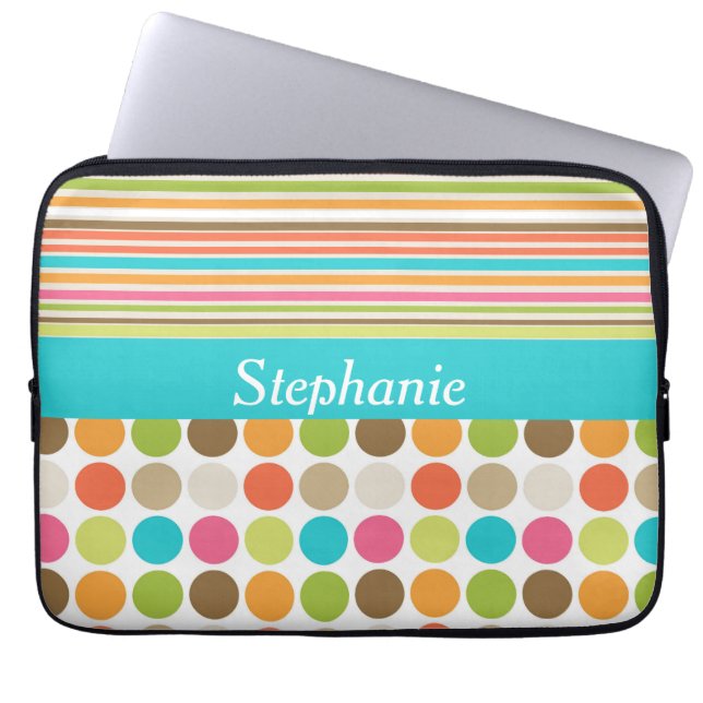 Capa Para Notebook Bolsa de laptop Personalizada Bolinhas e Stripes (Frente)