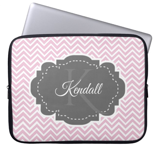 Capa Para Notebook Bolsa de laptop Personalizada Chevron Rosa (Frente)