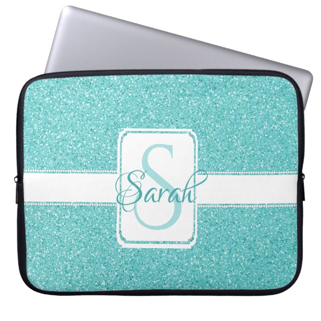 Capa Para Notebook Bolsa de laptop Personalizada da Glitter Teal (Frente)