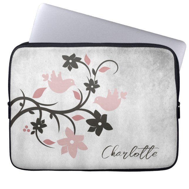 Capa Para Notebook Bolsa de laptop Personalizada de Aves Rosa (Frente)