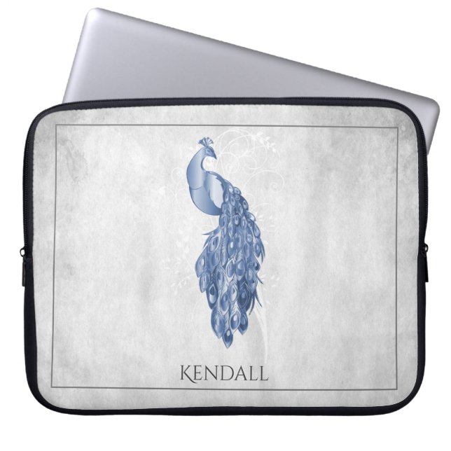 Capa Para Notebook Bolsa de laptop Personalizada Pavão Elegante Azul (Frente)