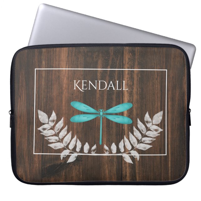Capa Para Notebook Bolsa de laptop Personalizada Rustic Teal Dragonfl (Frente)