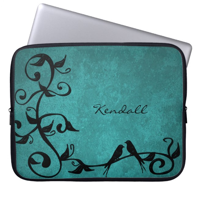 Capa Para Notebook Bolsa de laptop Personalizada Teal Lovebird (Frente)