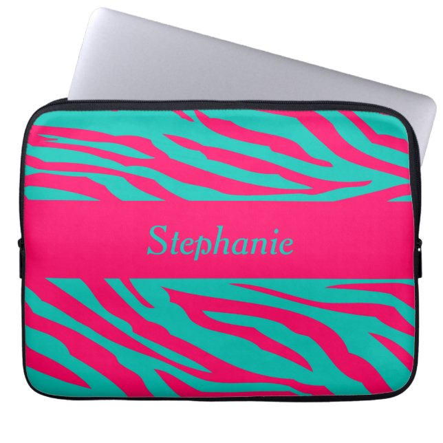 Capa Para Notebook Bolsa de laptop Personalizada Zebra Rosa e Teal (Frente)