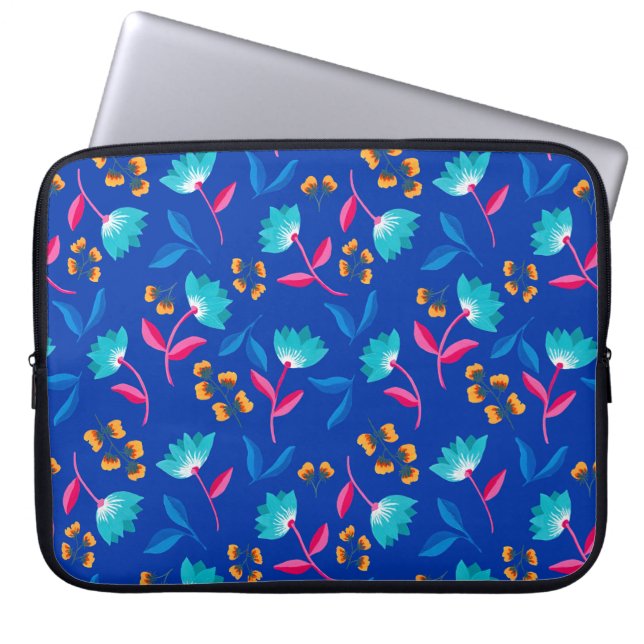 Capa Para Notebook Bolsa de laptop pintada Floral Azul Brilho (Frente)