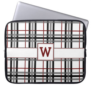 Capa Para Notebook Bolsa de laptop Preta Branco e Xadrez Vermelha