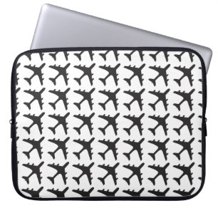 Capa Para Notebook Bolsa de laptop preta de padrão de avião branco