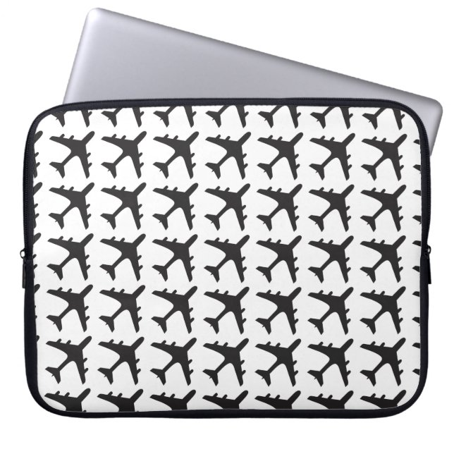 Capa Para Notebook Bolsa de laptop preta de padrão de avião branco (Frente)
