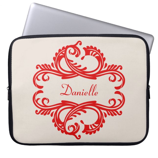 Capa Para Notebook Bolsa de laptop Red Chic Damask (Frente)