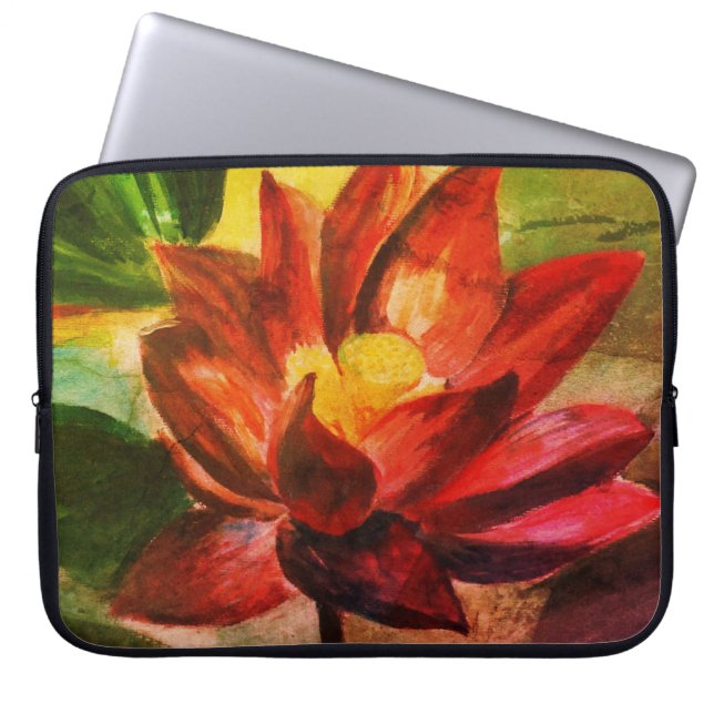 Capa Para Notebook Bolsa de laptop rosa do Lotus Neoprene 15" (Frente)
