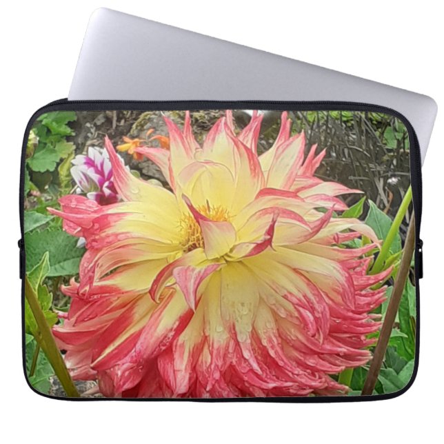 Capa Para Notebook Bolsa de laptop Rosa e Amarelo Dahlia (Frente)