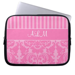 Capa Para Notebook Bolsa de laptop rosa e branco com risca branca