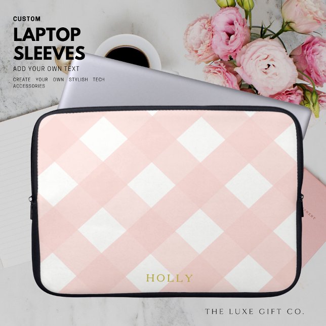 Capa Para Notebook Bolsa de laptop rosa Gingham de 15" personalizada (Criador carregado)