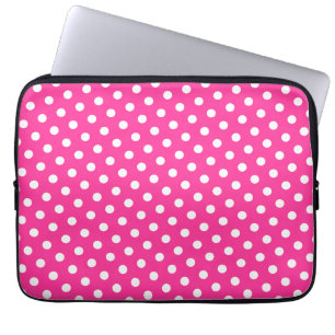 Capa Para Notebook Bolsa de laptop rosa quente e Bolinhas branca