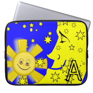 Capa Para Notebook Bolsa de laptop Sol Lua Amarela Estrelas Azul