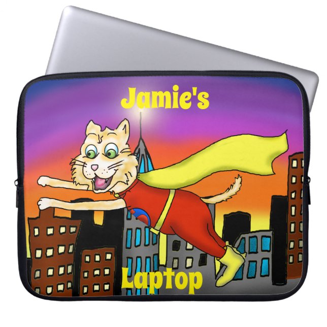 Capa Para Notebook Bolsa de laptop Super Hero Cat (Frente)