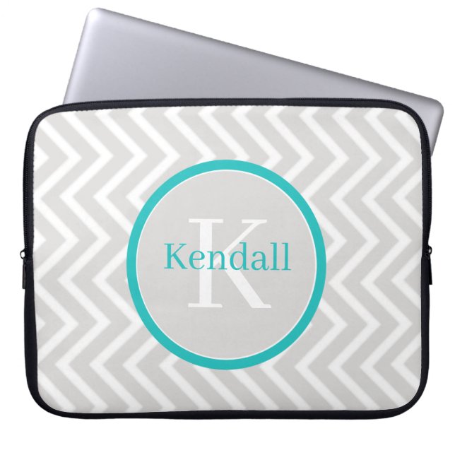 Capa Para Notebook Bolsa de laptop Teal Chevron Monograma (Frente)