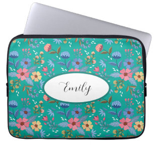 Capa Para Notebook Bolsa de laptop Teal Floral Personalizada
