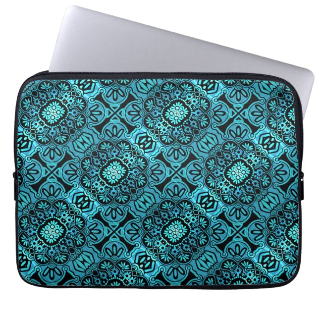 Capa Para Notebook Bolsa de laptop Tribal Preta e Teal (Frente)