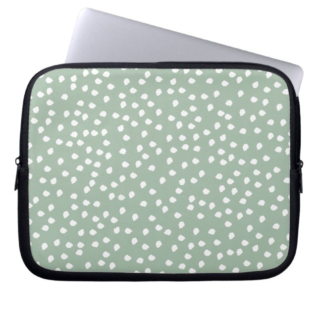 Capa Para Notebook bolsa de laptop verde de bolinhas sage (Frente)