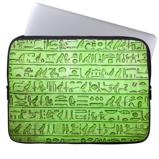 Capa Para Notebook Bolsa de laptop Verde dos Hieróglifos Antigos Egíp (Frente)