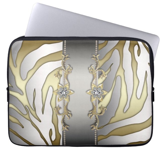Capa Para Notebook Bolsa de laptop Zebra do Diamond Dourado Silver (Frente)