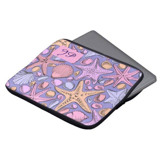 Capa Para Notebook Bolsa Inicial de Lavanda com Conchas para Laptop (Frente Topo)