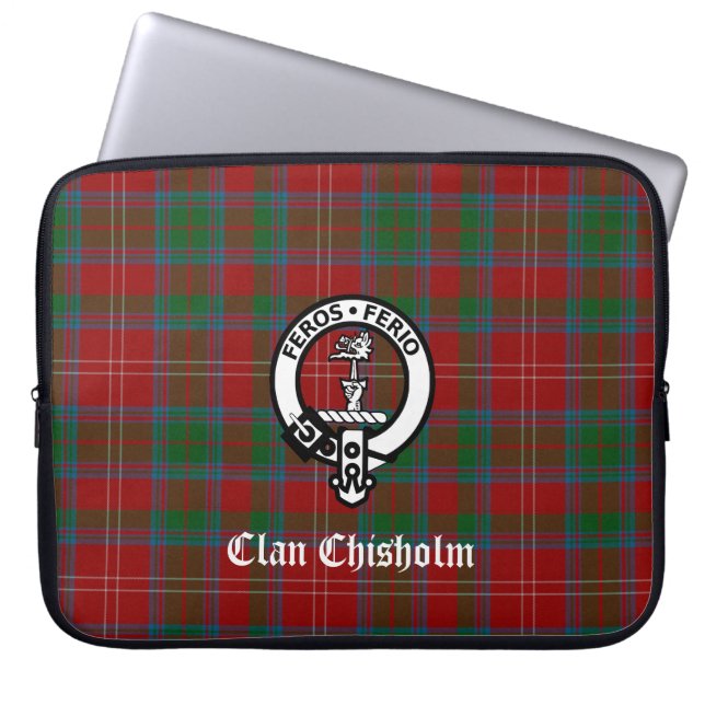 Capa Para Notebook Bolsa para Laptop Clan Chisholm Tartan & Crest Bad (Frente)