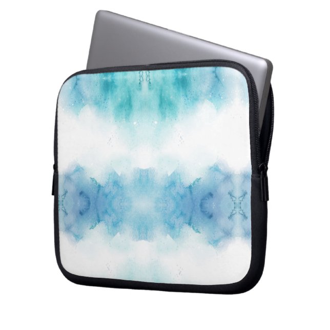 Capa Para Notebook Bolsa para laptop com aguarela azul e branca  (Frente Esquerda)