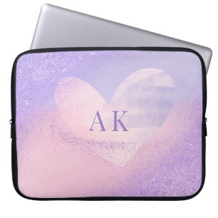 Capa Para Notebook Bolsa para Laptop com Coração em Gradiente Roxo Ro