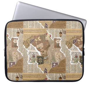 Capa Para Notebook Bolsa para Laptop com Ephemera de Cadernos de Velh