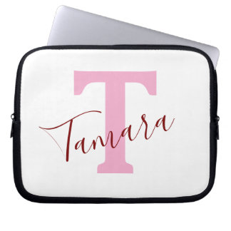 Capa Para Notebook Bolsa para Laptop com Monograma Rosa | Nome Person
