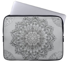 Bolsa para Laptop com Padrão Mandala em Prata Eleg