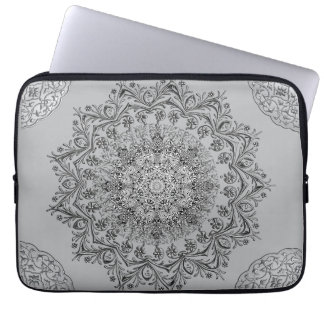 Capa Para Notebook Bolsa para Laptop com Padrão Mandala em Prata Eleg