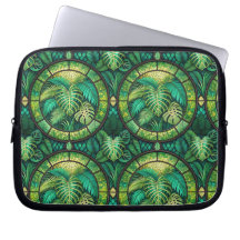 Bolsa para laptop com um desenho botânico verde vi