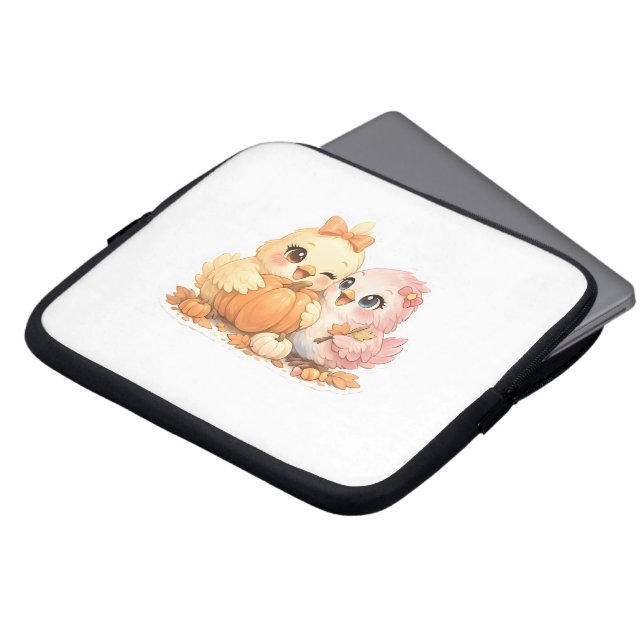 Capa Para Notebook Bolsa para Laptop de Abóbora com Pássaros Fofos e  (Frente Topo)