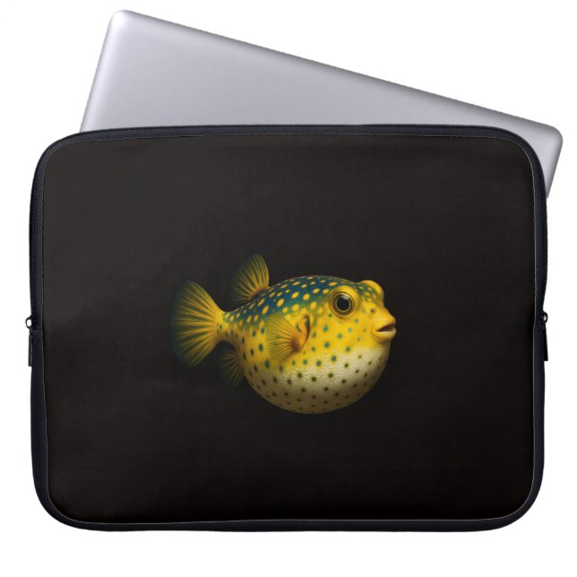 Capa Para Notebook Bolsa para Laptop Preta 4 Luxe, Peixe-Porca Amarel (Frente)
